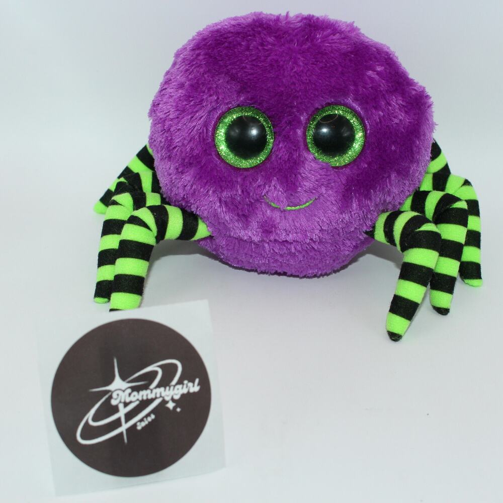 2014 Ty CRAWLY Purple Halloween Spider Beanie Boo Plush 6"